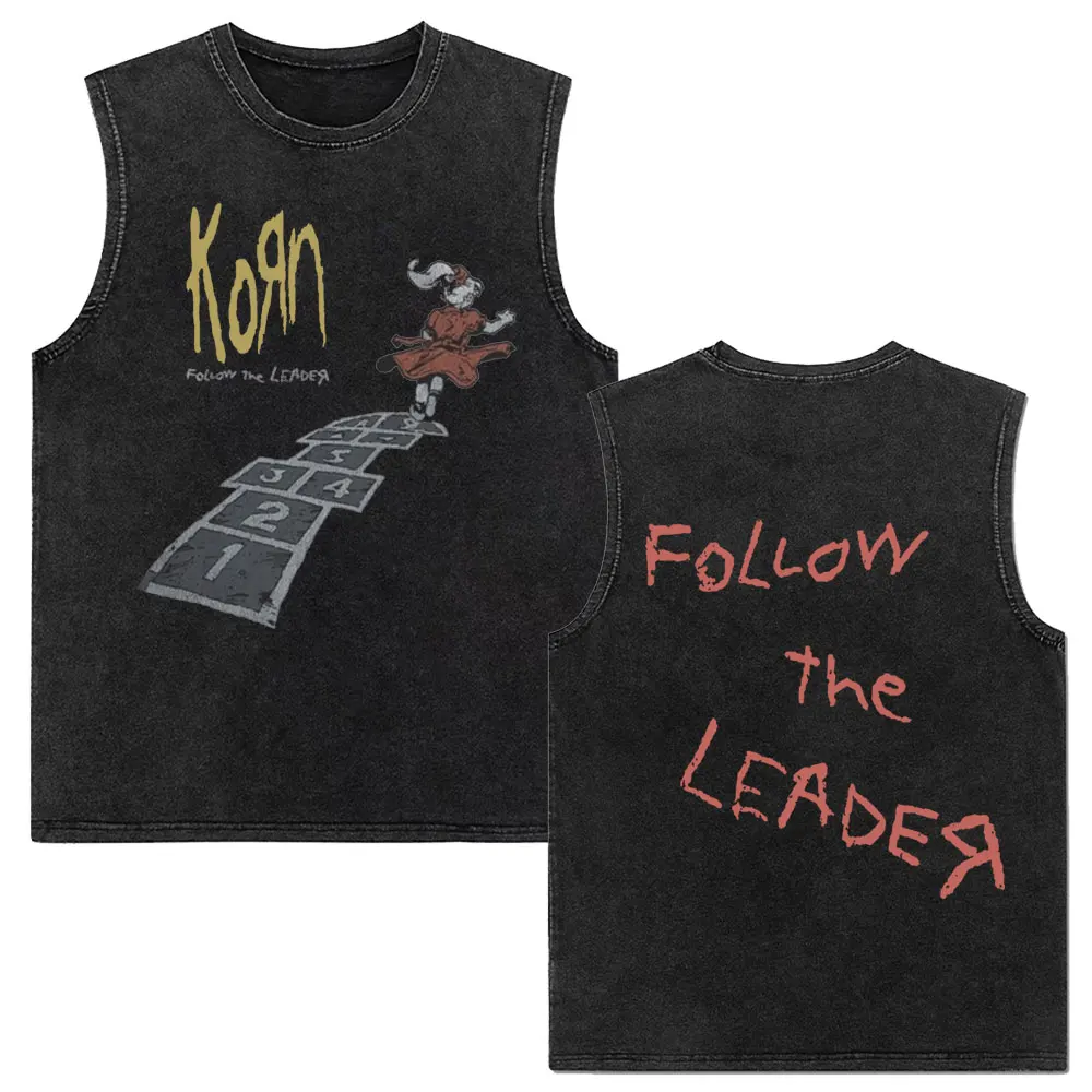

Rock Band Korn Follow The Leader World Tour Music Vintage Washed Tank Tops Men Women Gothic Harajuku Oversized Sleeveless Vest