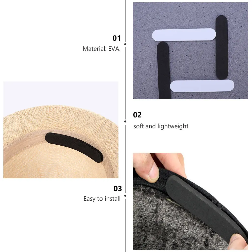 48Pcs Hat Size Reducer Eva Tape Sweatband Saver for Hats Adjustable Black White Strips for Men Women Children Fedora Cabbie