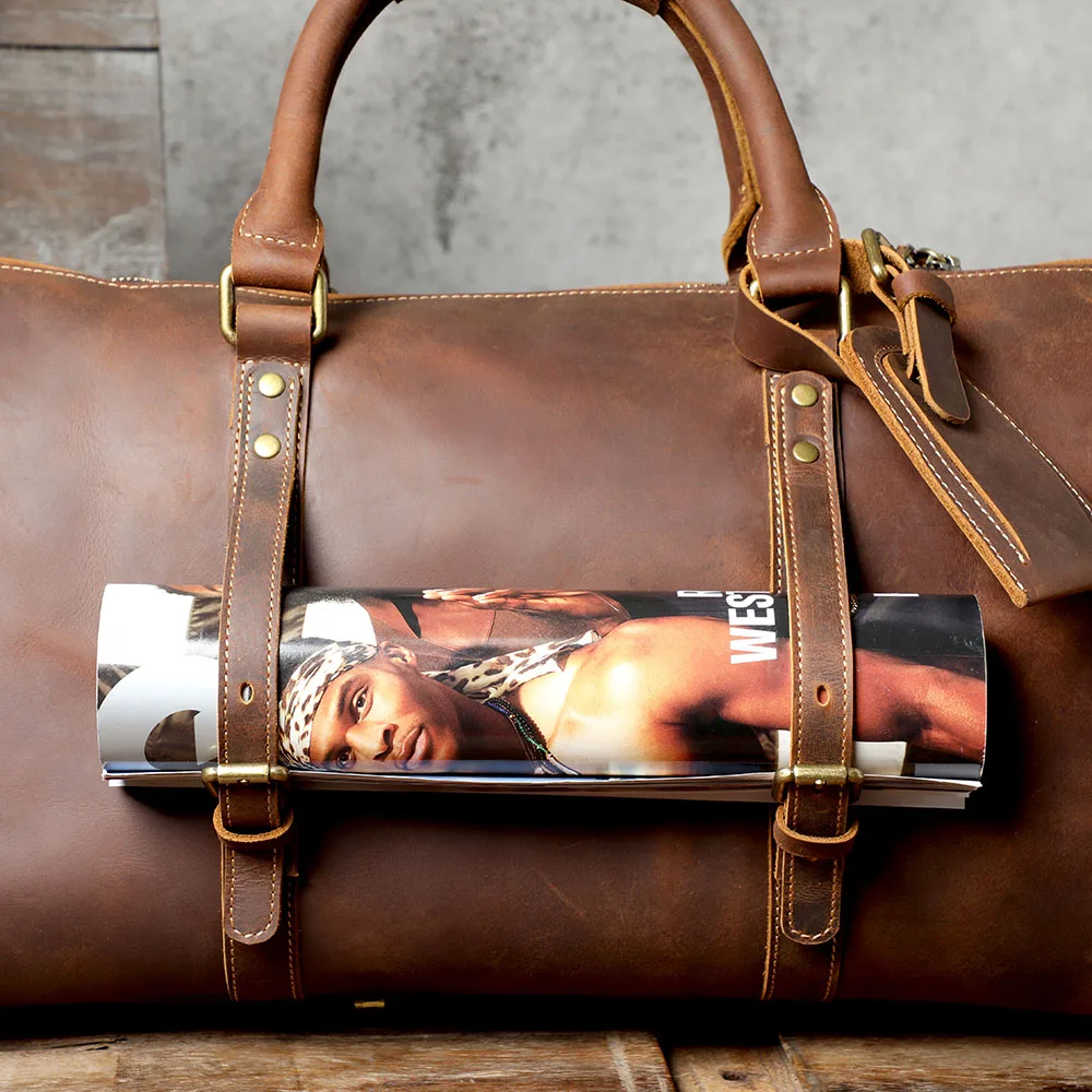 S.WORKER Handgefertigte Reisetasche aus Vollnarbenleder, Echtleder, große Kapazität, Business-Gepäck, Wochenend-Reisetasche – Detail 12