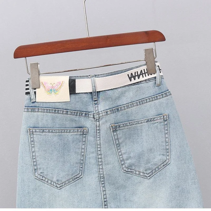 New Spring Summer Korean Fashion Retro Flower Embroidery Denim Skirt Female short  High Waist Slim A Word Hip Jeans Skirt Woman