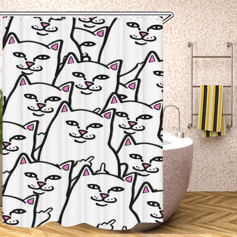 Finger Cat Shower Curtains for Bathroom Curtain Folding Partition Bath Accessories Bedrooms Waterproof Fabric Things the Set