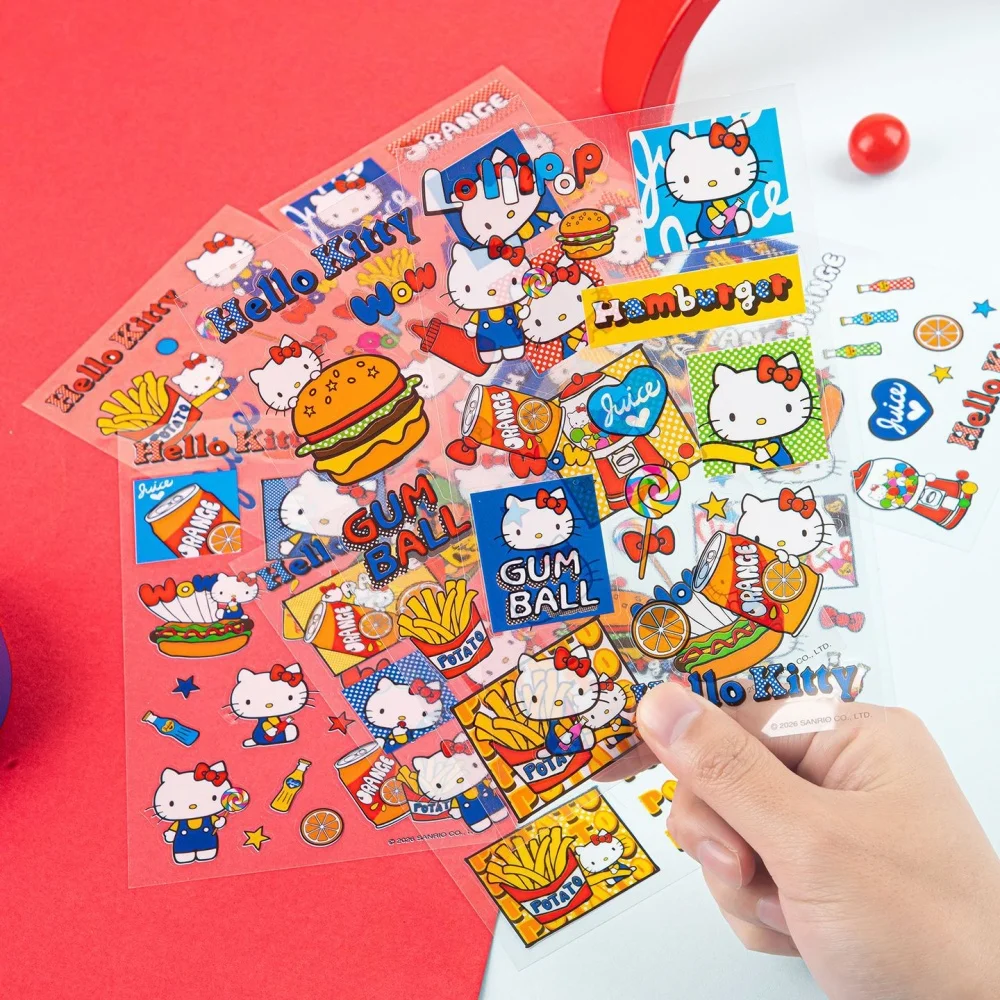 Genuine Sanrio Hello Kitty Stickers Kawaii Kt Cat Food Series Waterproof Sticker For Phone Case Planner Journal Toys Gifts