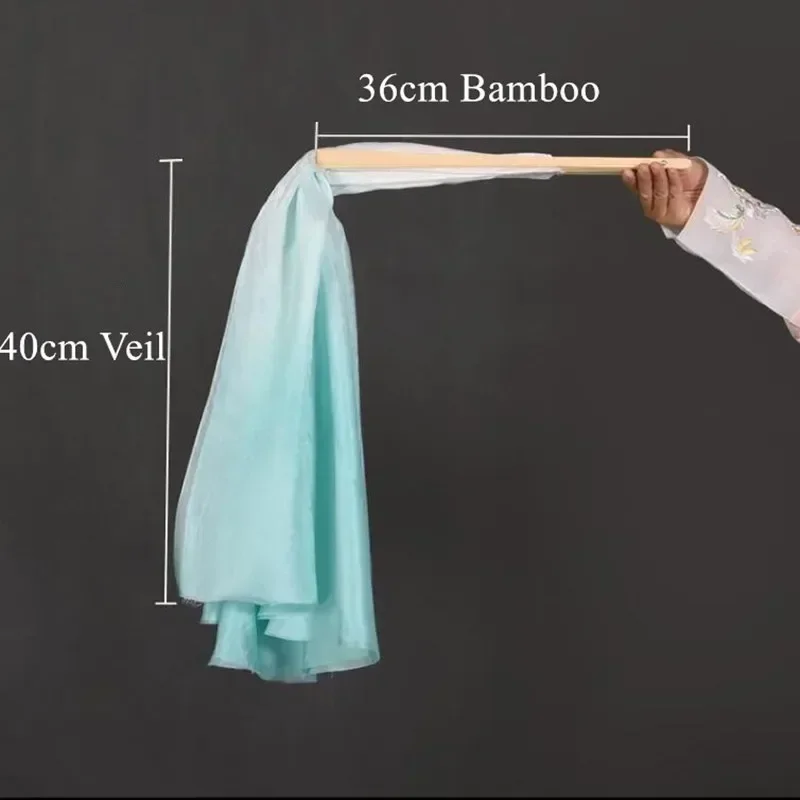 สีขาวนกยูงGradient Double Side Veilsผ้าไหมผู้หญิงเต้นรําพัดลมVeilคู่ (1L + 1R) ครึ่งวงกลม 2 ชั้นผ้าไหม 100%