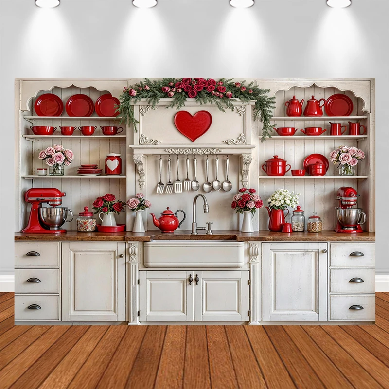 LS February 14th Valentine's Day Backdrop Photography White Cabinets Gift Flowers Room Decor Baby Show Birthday Photo Studio