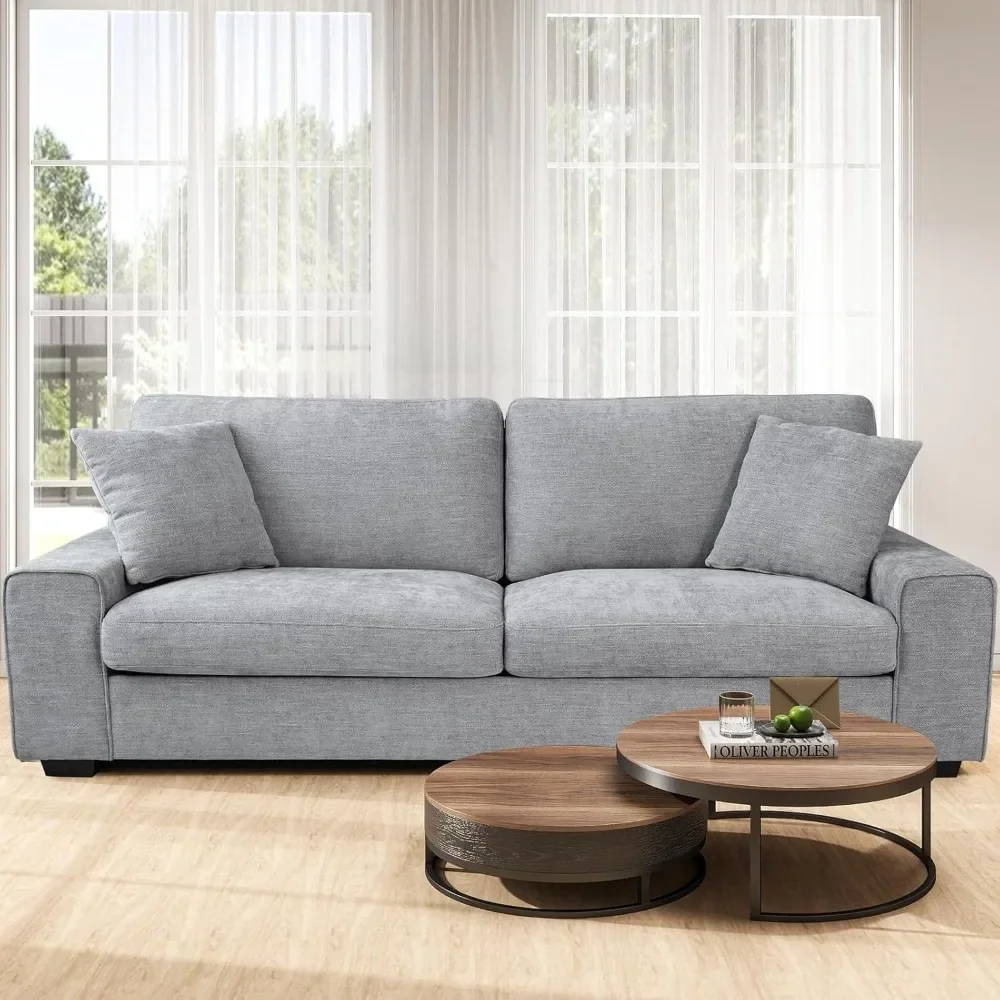 

85.58" Chenille Sofa Couches for Living Room, 3 Seater Sofa with 2 Pillows,Small Modern Loveseat Couch for Small Spaces