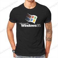 White Black Background Windows 95 Computer System Accessories T Shirt Graphic Crewneck COTTON  Clothing