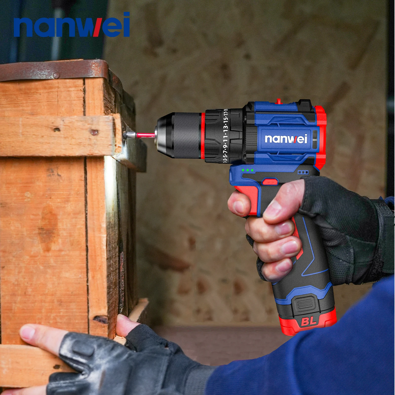 Nanwei Brushless 45NM Electric Drill  Two-speed Impact Mini Screwdriver for Home Use with Metal Ratchet Self-locking Chuck