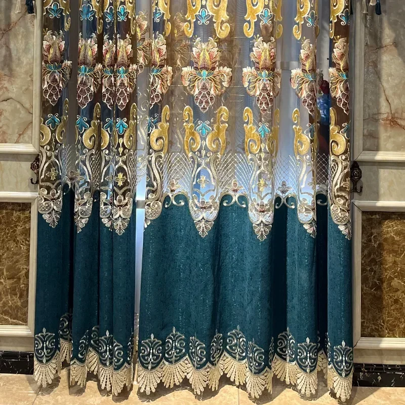 

Embroidered Curtain Gauze Drapes Curtain For Living Dining Room Bedroom Chenille High Shading European Luxury Customized Size