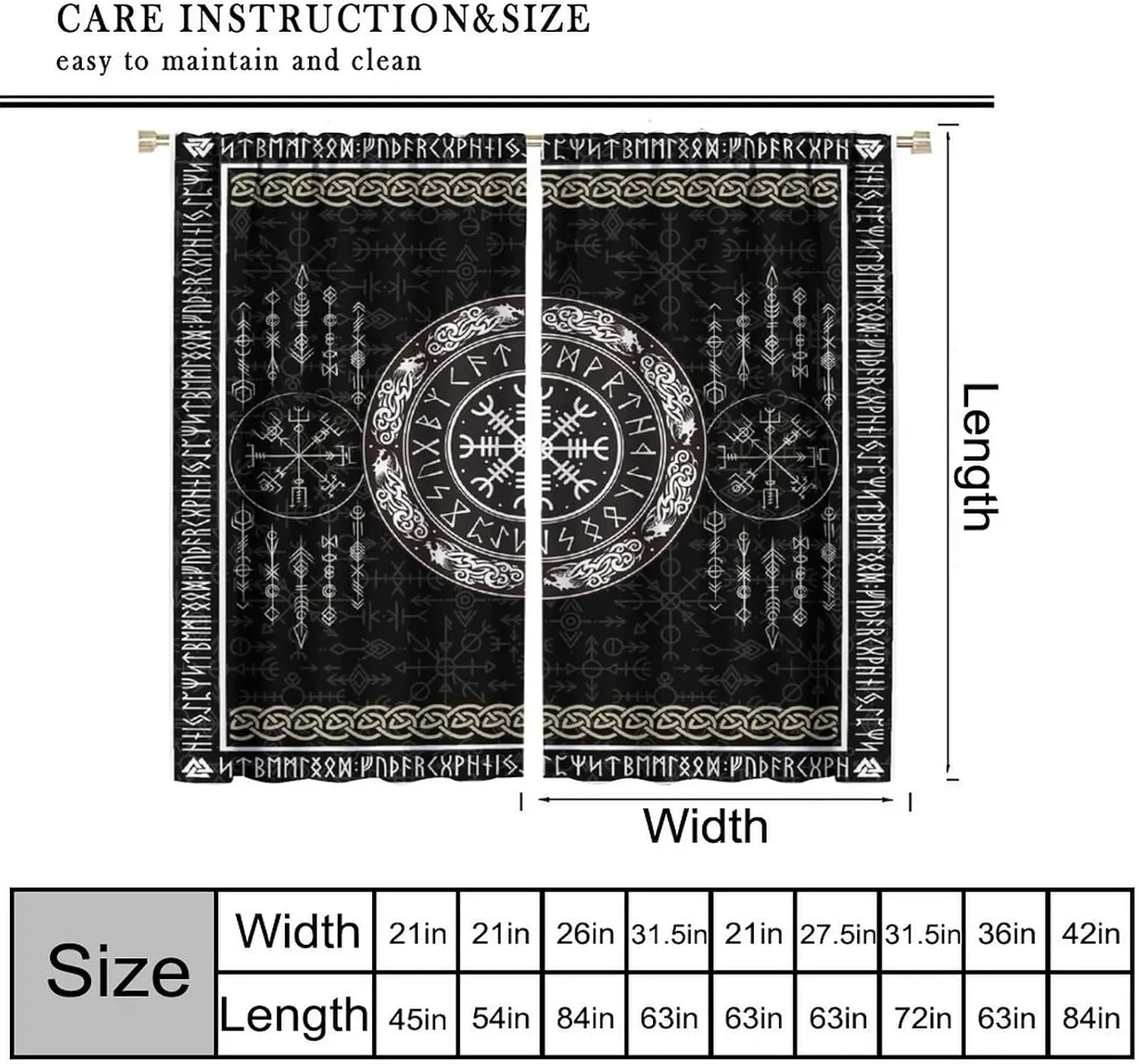 Nordic Viking Compass Rune Border Blackout Rod Pocket Curtain Tribal Arrow Interlace Knot Print Gothic Homestay Bedroom Rest Bay