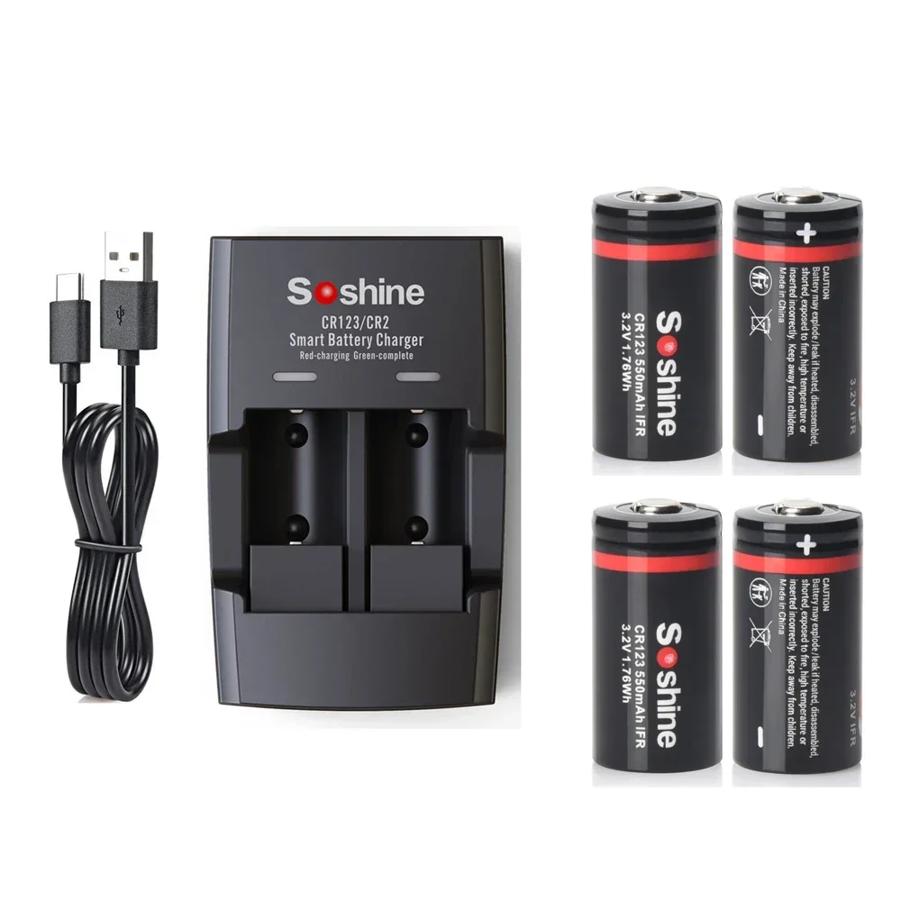 AliExpress Soshine 550mAh RCR123 LiFePO4 Battery and Smart LiFePO4 Charger 3.2V 550mAh 16340 Rechargeable Battery 2000 Time Discharge Cycle