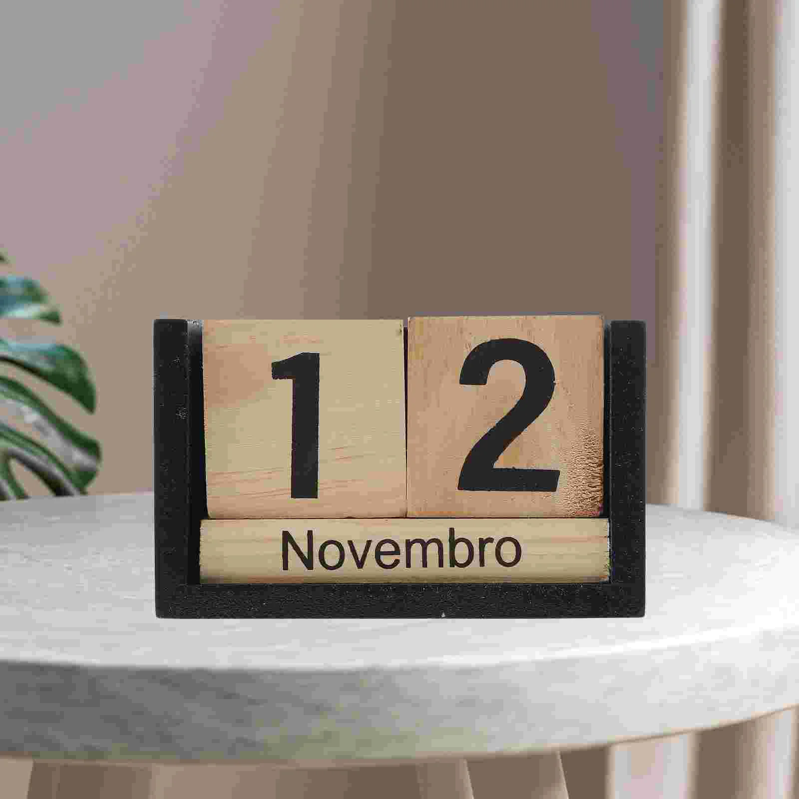 

Wooden Block Calendar Desk Calendars Cube Desktop Perpetual Daily Mini Craft Date Display