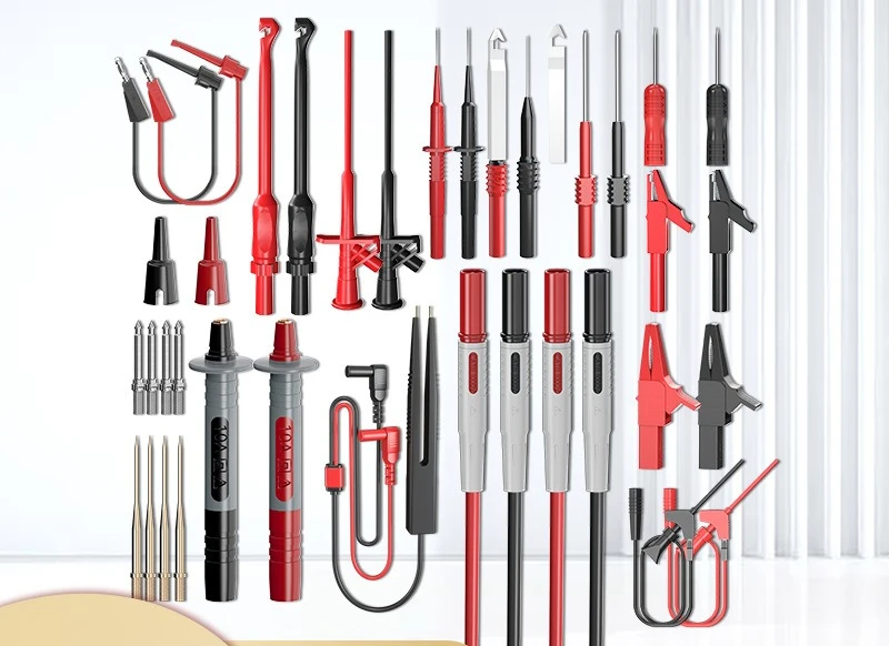 

Набор тестовых кабелей с заменяемыми зондами, зажимами типа «крокодил» и тестовыми крючками, полный комплект аксессуаров