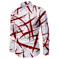 Men's Halloween Shirt Lapel Holiday Party Shirt Men's Casual Street Short Sleeve Fashion Simulation Wound Scar Print Shirt