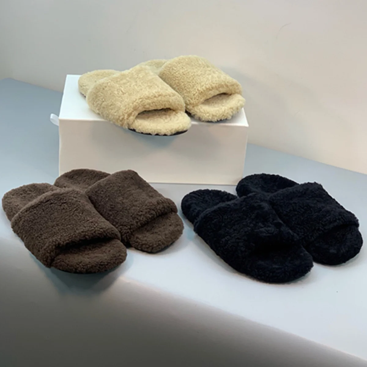 

Jenny&Dave Fashion Ladies Minimalist Winter Slippers French Lazy Australian Wool Leather Slippers Woman Shoes,Shoes For Woman