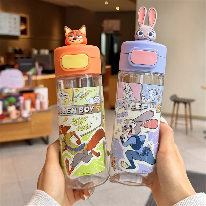 X&W For Disney Water Bottle Students Children Summer Water Bottle Judy Nick Cartoon Plastic Direct-Drink Cup Outdoor Sports Cup