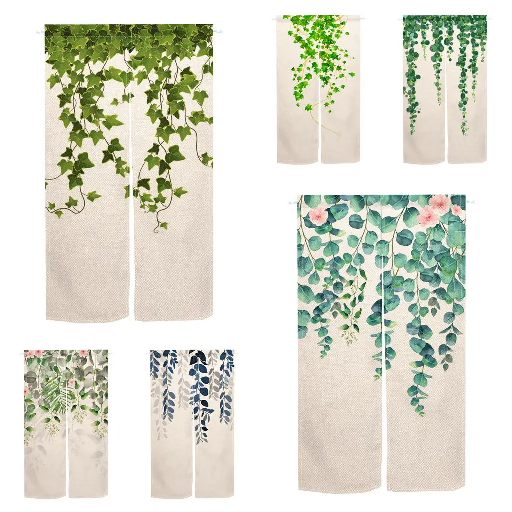 Japanese Noren Door Curtain Plant Green Leaf Living Room Bedroom Partition Doorway Curtain Kitchen Entrance Decor Half Curtains