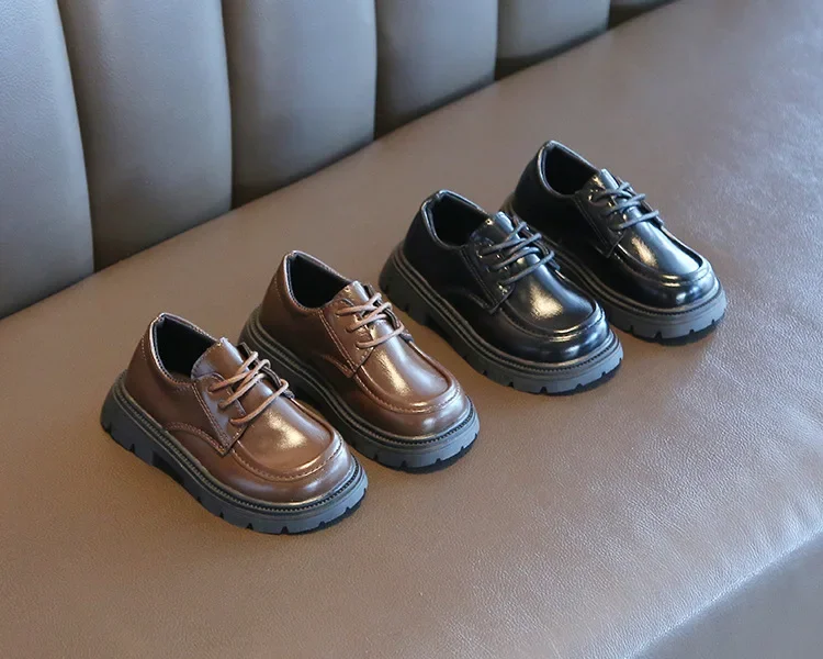 Kinder-Lederschuhe für Jungen und Mädchen, Unisex, formelle Kinderschuhe im britischen Stil, zum Schnüren, weiche, dicke Sohle für Hochzeit, Party, rutschfest – Detail 7