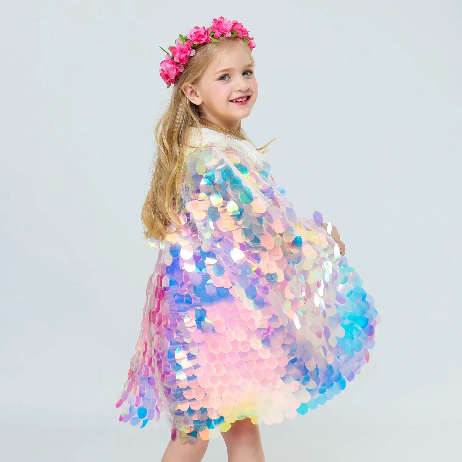 3-8 years Children New Mermaid Cloak Mantle Girls Kids Movie Glitter Sequin Princess Sweet Clock Costumes Cosplay Amusement Park