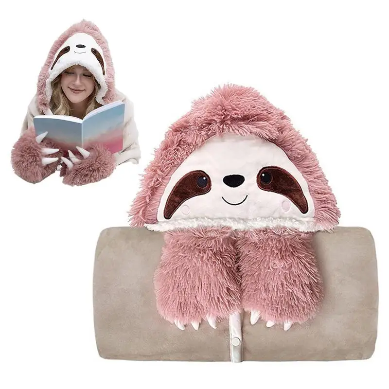 Coperta con cappuccio Cartoon donna coperta invernale con cappuccio indossabile per la famiglia morbida coperta TV con guanti coperta con cappuccio in flanella