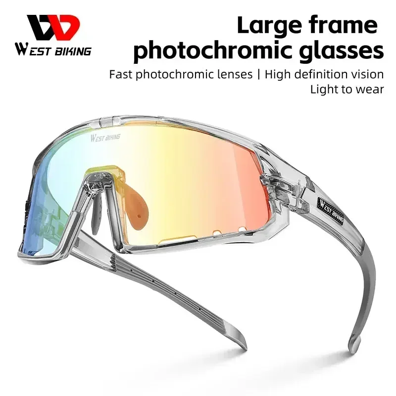 WEST BIKING Colorful Photochromic Cycling Sunglasses UV Protection Road Bike Glasses Air Guide Design Goggles Couples Sport Gear