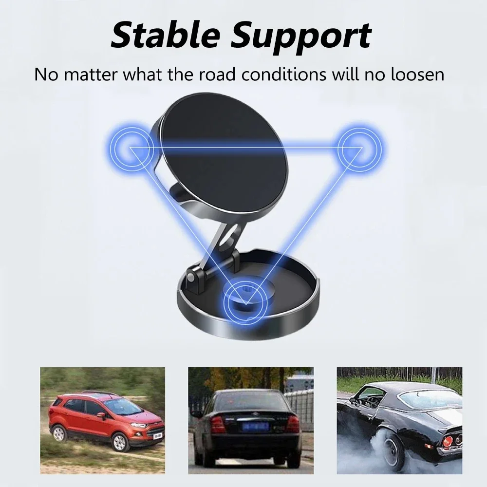 Car Mobile Phone Stand Strong Magnetic Car Holder 720° Foldable Round Bracket Support for Universal Phones Mount Holders In Car