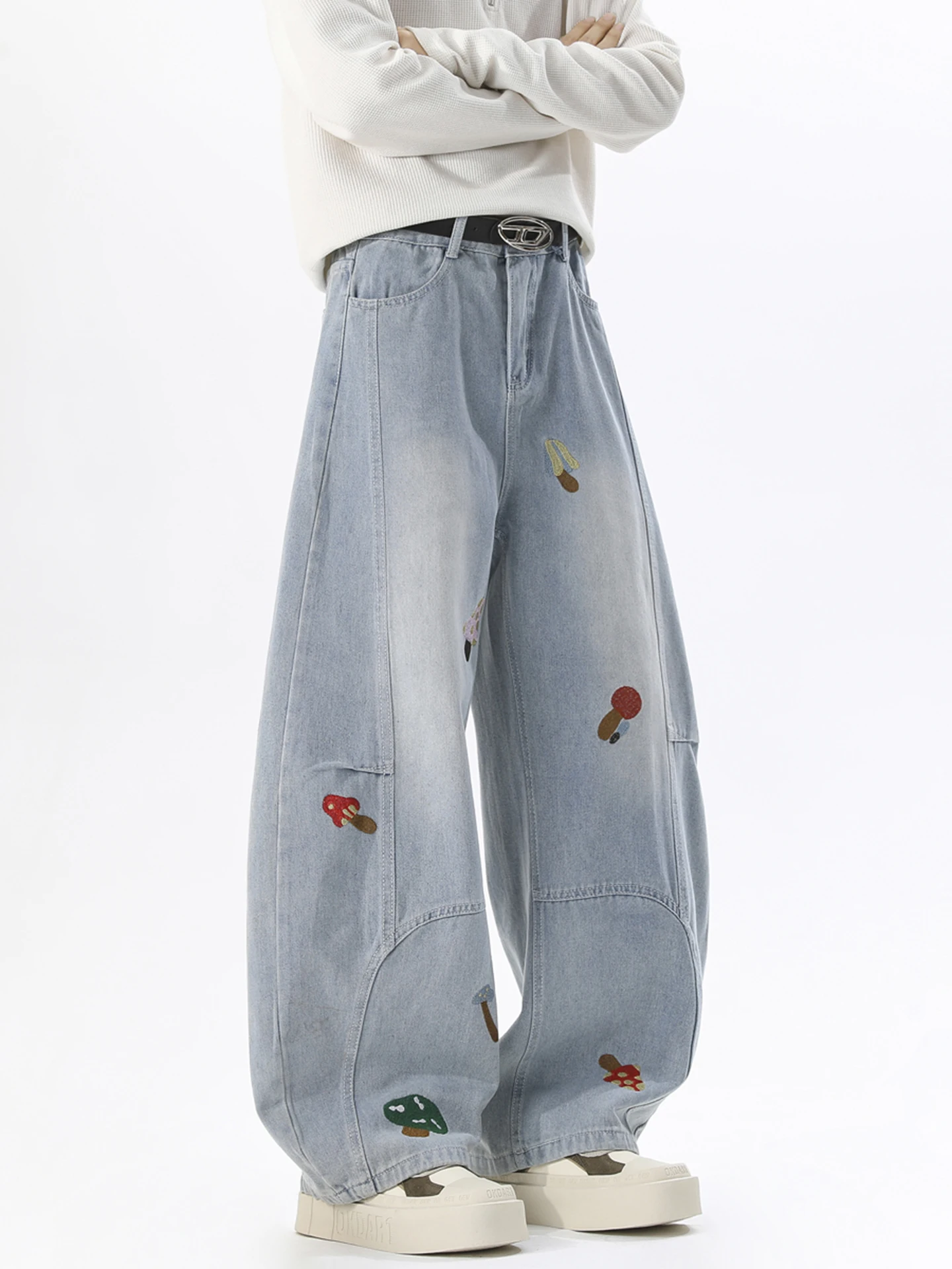 

Мужские джинсы в стиле винтаж American High Street, весенняя новинка, трендовый бренд, с вышивкой, свободный прямой крой, длинные брюки