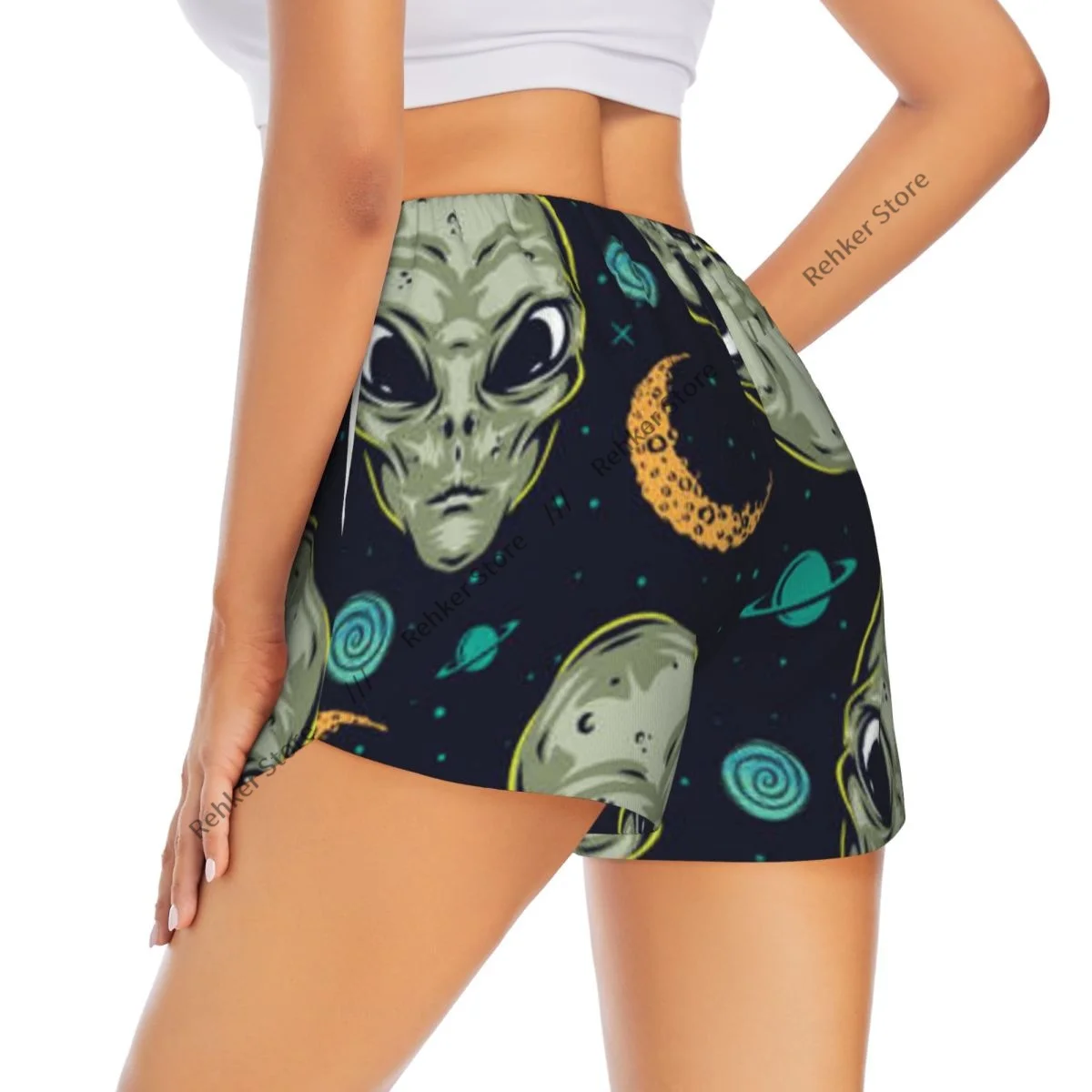 

Шорты для йоги для женщин, шорты для фитнеса, байкерские спортивные шорты для бега, винтажные быстросохнущие спортивные шорты с изображением инопланетянных звезд с карманом