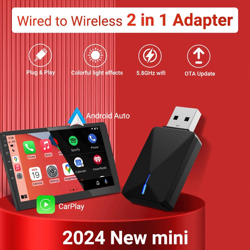 

NEW Wireless Mini Box 2in1 CarPlay Android Auto Wireless Mini Box Adapter Smart Plug And Play Dongle Bluetooth WiFi Fast Connect