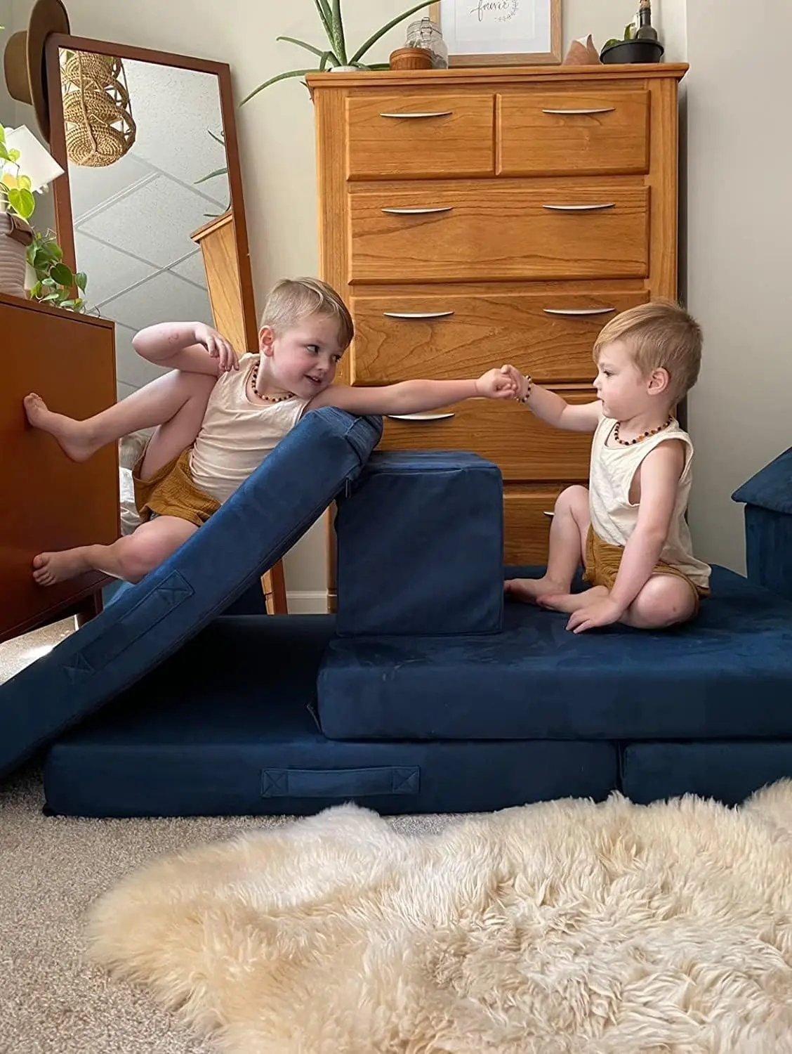 Figgy sofa bermain Modular untuk anak-antiair & bersertifikat oeko-tex | Dibuat di AS dengan kait dan konektor Loop | Montessori