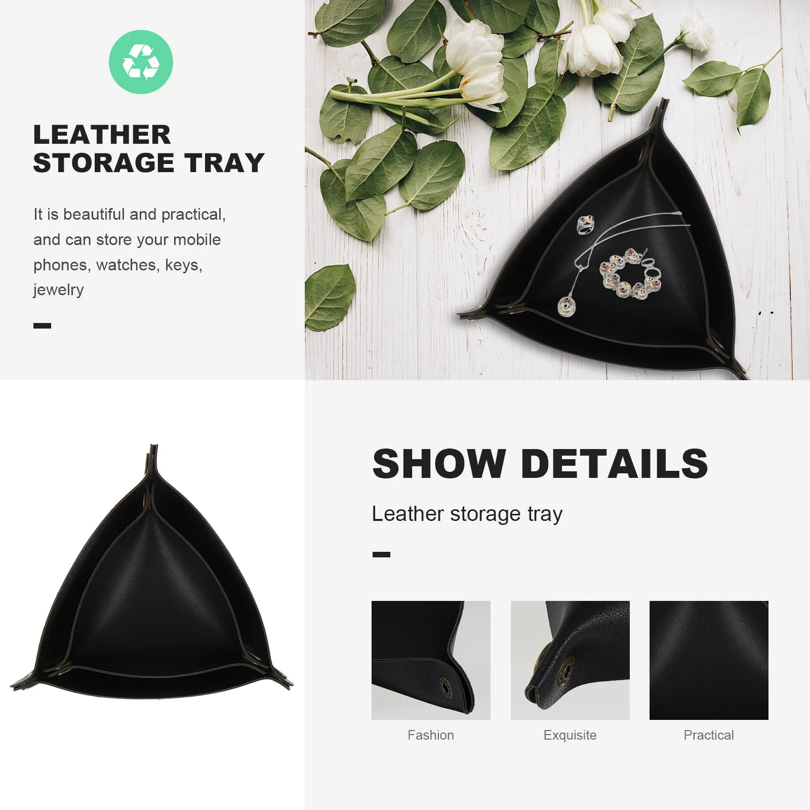 2pcs Storage Tray Pu Triangle Organizer Thickened Desktop Sundries Holder For Keys Watches Jewelry Multi-Function