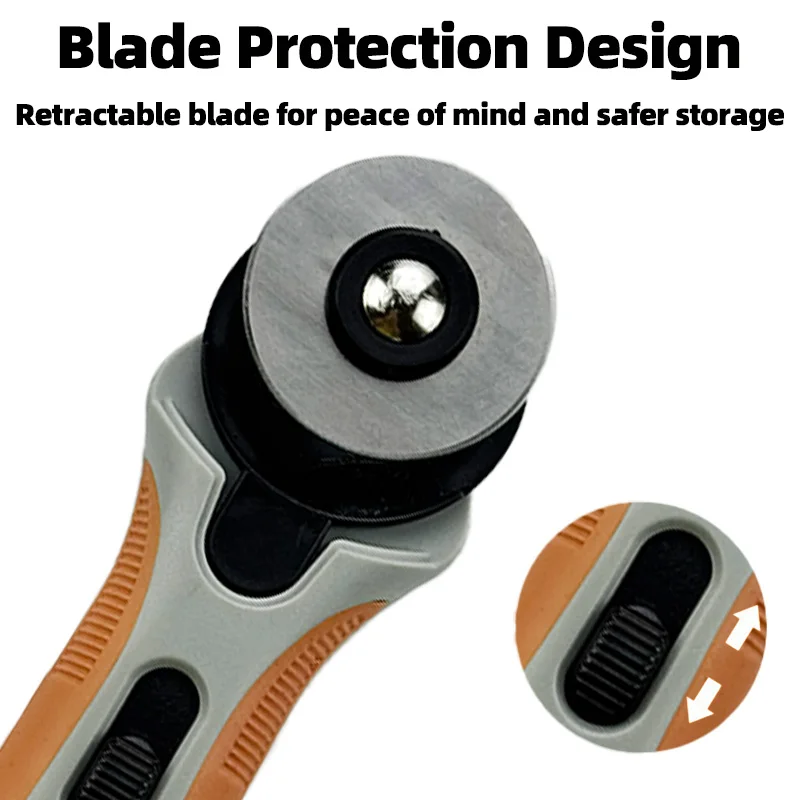 45mm Rotary Cutter, Fabric Cutting Roller Knife, Non-Slip Plastic Handle, Safety Blade Lock, Circular Roller Slicer, Suitable for Quilting, Sewing, Leather, Fabric, Patchwork, Embroidery, Scrapbooking, and Craft Materials view 4