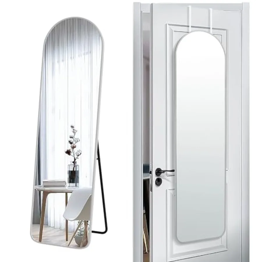 

57x16 Door Hanging Full Length Mirror Floor Stand Height 5.7ft just Body in1.3ft / Wall Mounted Metal Frame Arch Dressing Mirro