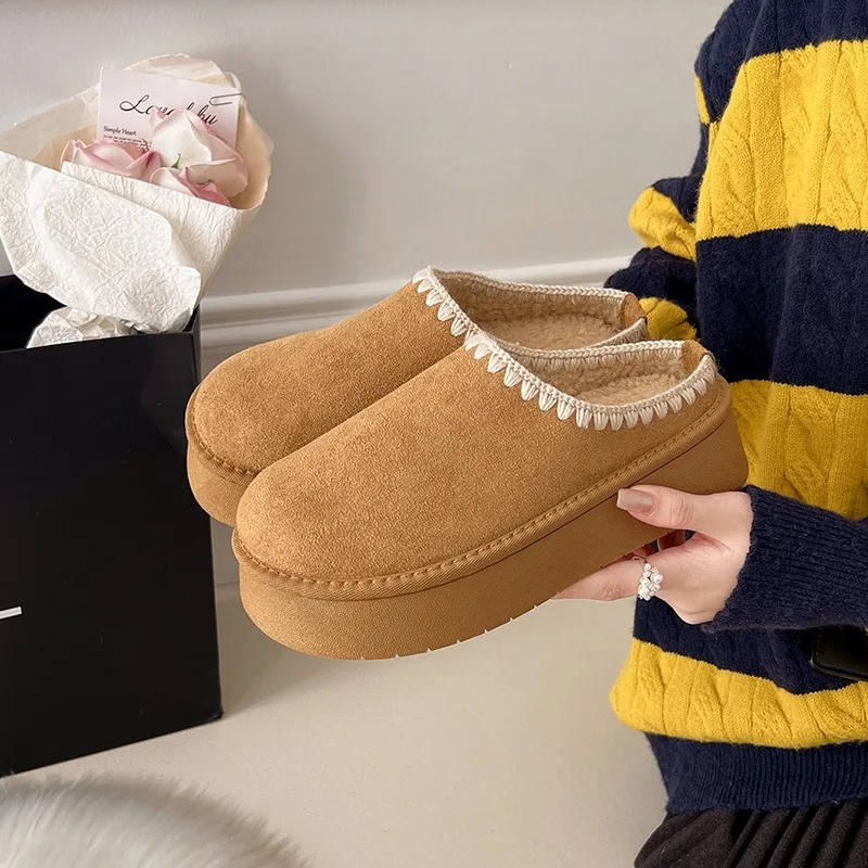 

2025.Winter Women's Soft Platform Slippers Fleece Cotton Warm Shoes, Comfortable, Anti-Slip Indoor Slippers
