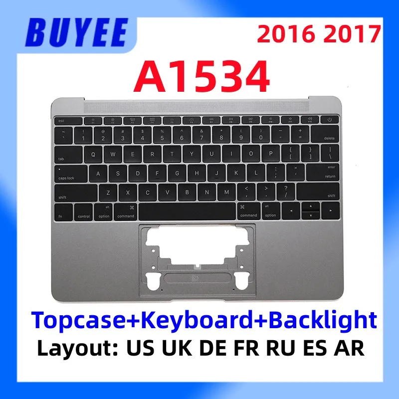 

Grey Silver For MacBook Retina 12.0" A1534 2016 2017 Topcase Keyboard Backlight US UK Spanish France Russian German Arabic