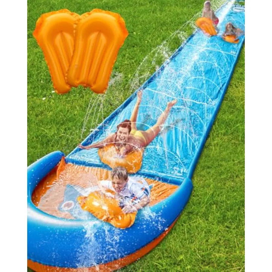 

Надувная водная горка 32 фута для взрослых, летняя уличная водная игрушка для двора с распылителем и 2 надувными бодибордами, синяя