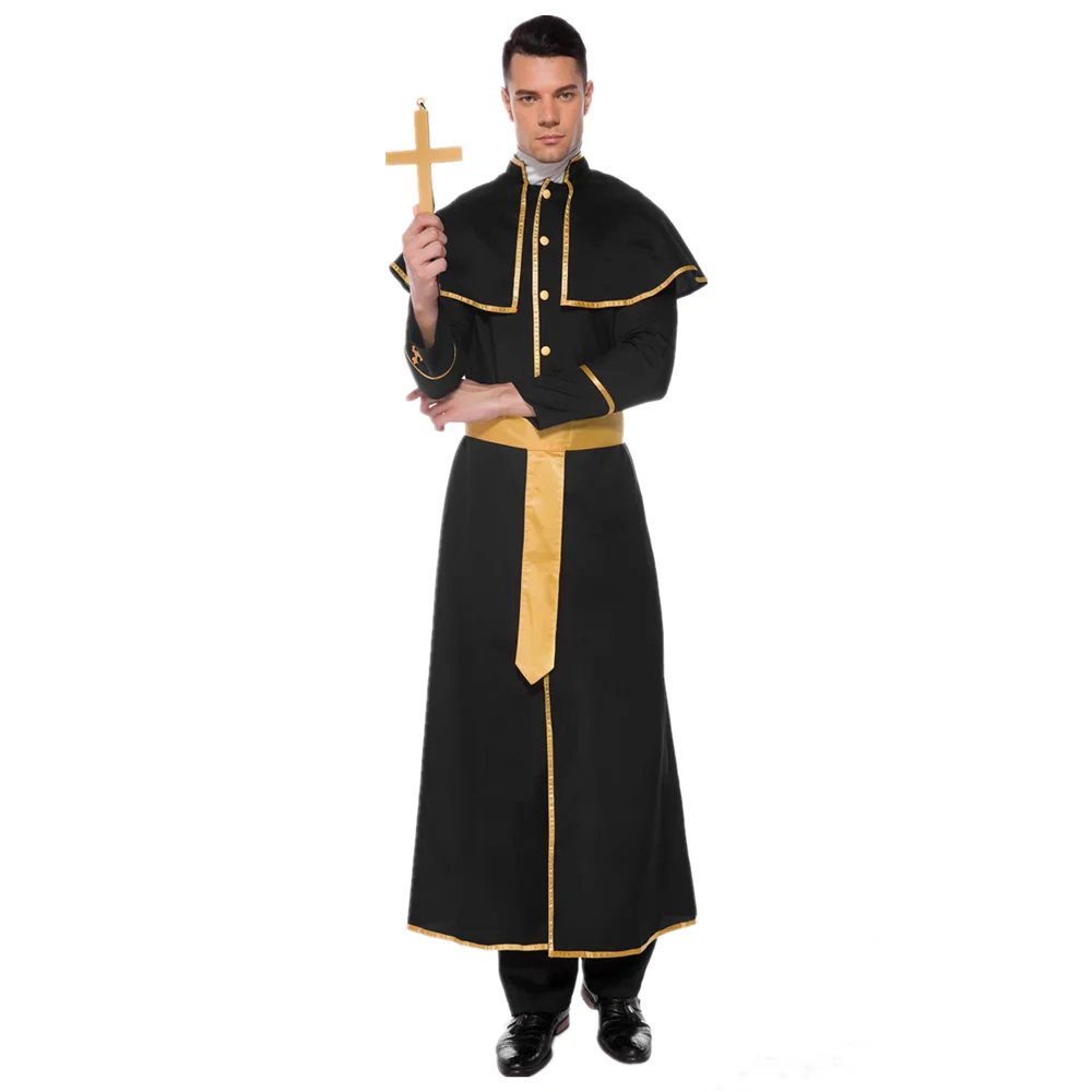 Halloween Jesus Christ Godfather Costume Masquerade Cosplay Missionary Mary Father Priests Robe With Cross