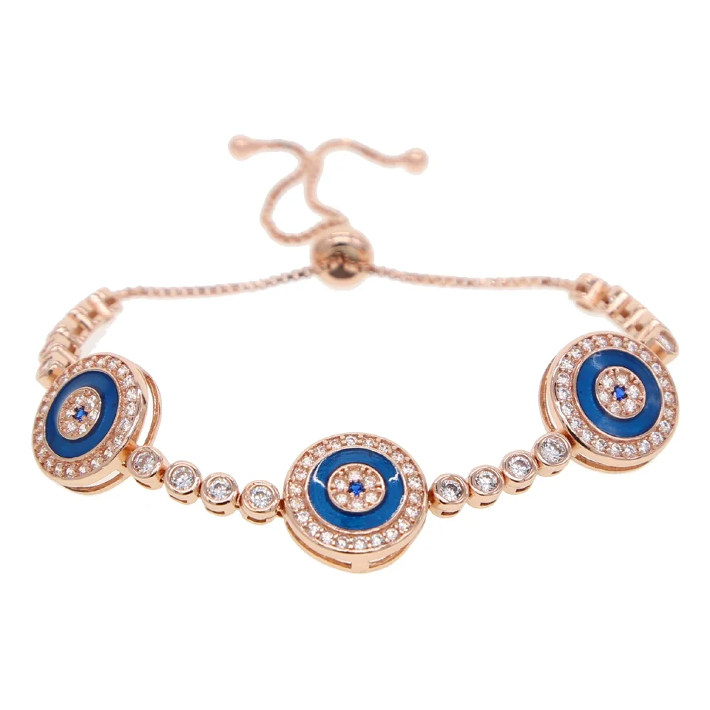 three dots round geometric disk charm blue turkish evil eye tennis bracelet fashion rose gold color bangles