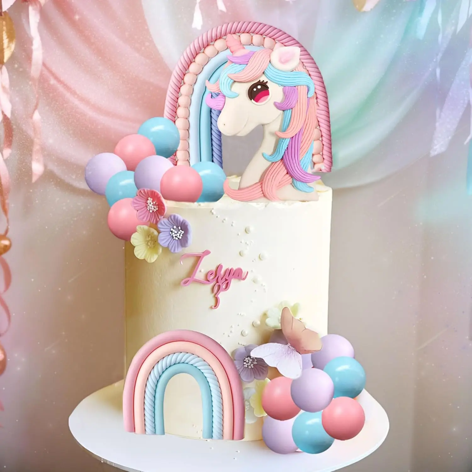 Regenbogen Pony Einhorn Kuchen Dekoration Pony Geburtstag Dekoration Einhorn Party Gefälligkeiten Geburtstag Kuchen Dekoration für Mädchen – Detail 3