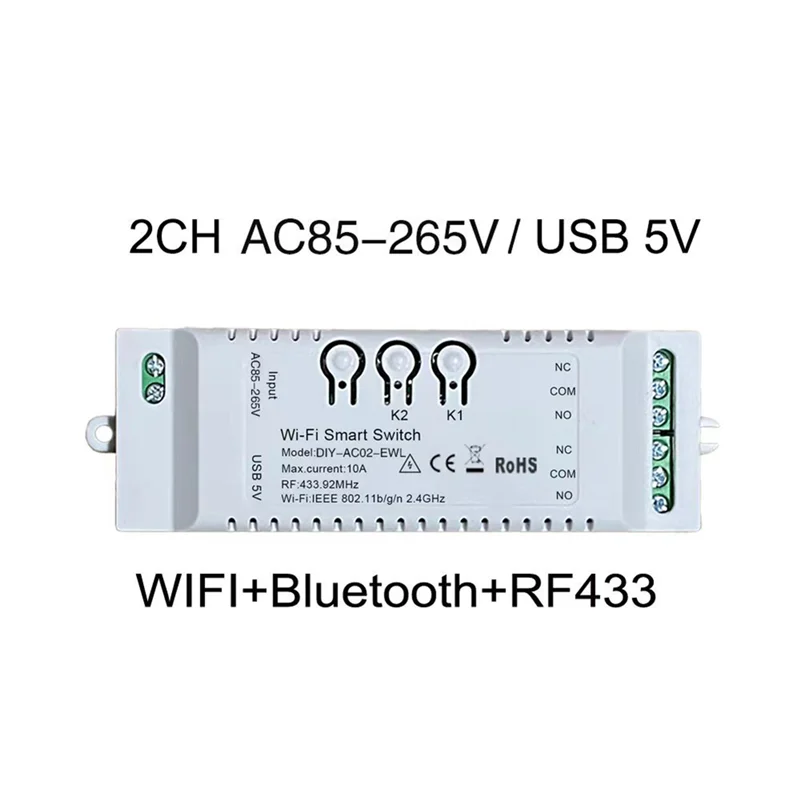 2CH WiFi Smart Switch DIY 85-265V 2.4G WiFi+RF433+BT Home Automation Module for Alexa Home IFTT