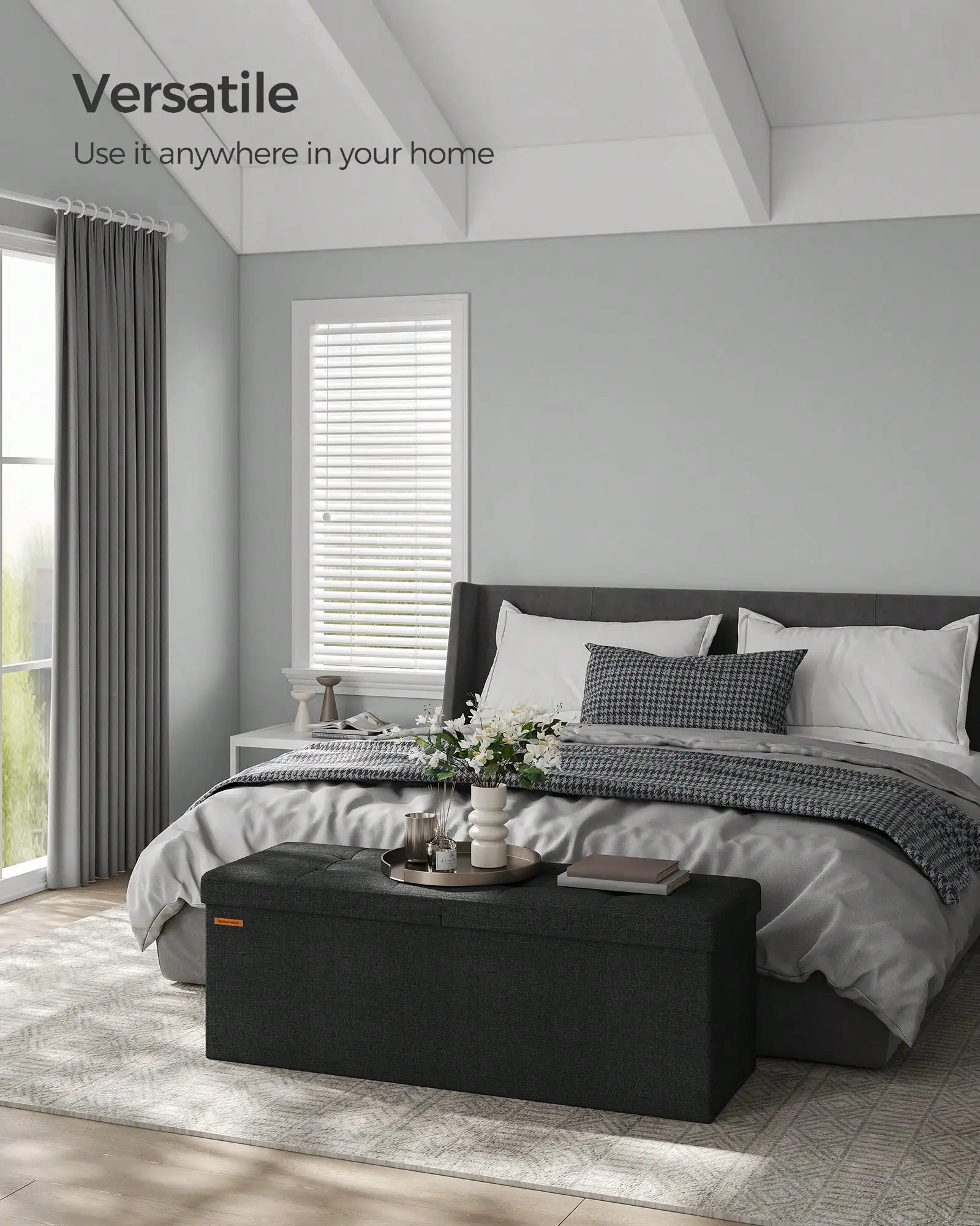 

Storage Ottoman, Foldable Storage Bench, 15 X 43 X 15 Inches, Flipping Lid, 660 Lb Load Capacity, For Entryway, Living Room