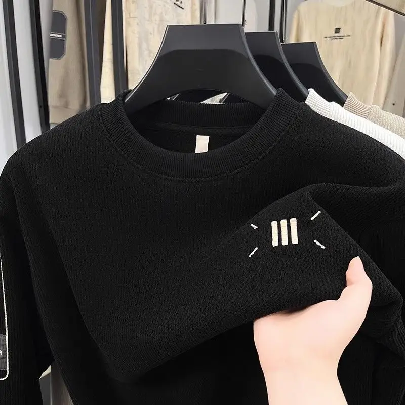 الرجال وسيم الخريف الشتاء زائد المخملية سميكة جولة الرقبة البلوز منتصف العمر والشباب الكورية عارضة تي شيرت أعلى العصرية #3