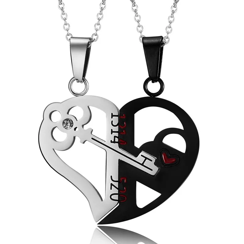 Good Simple Quality Couple Pendant Necklace Electrocardiogram,Magnetic Heart,Pendant Splicing Necklace Valentine\'s Day Gift