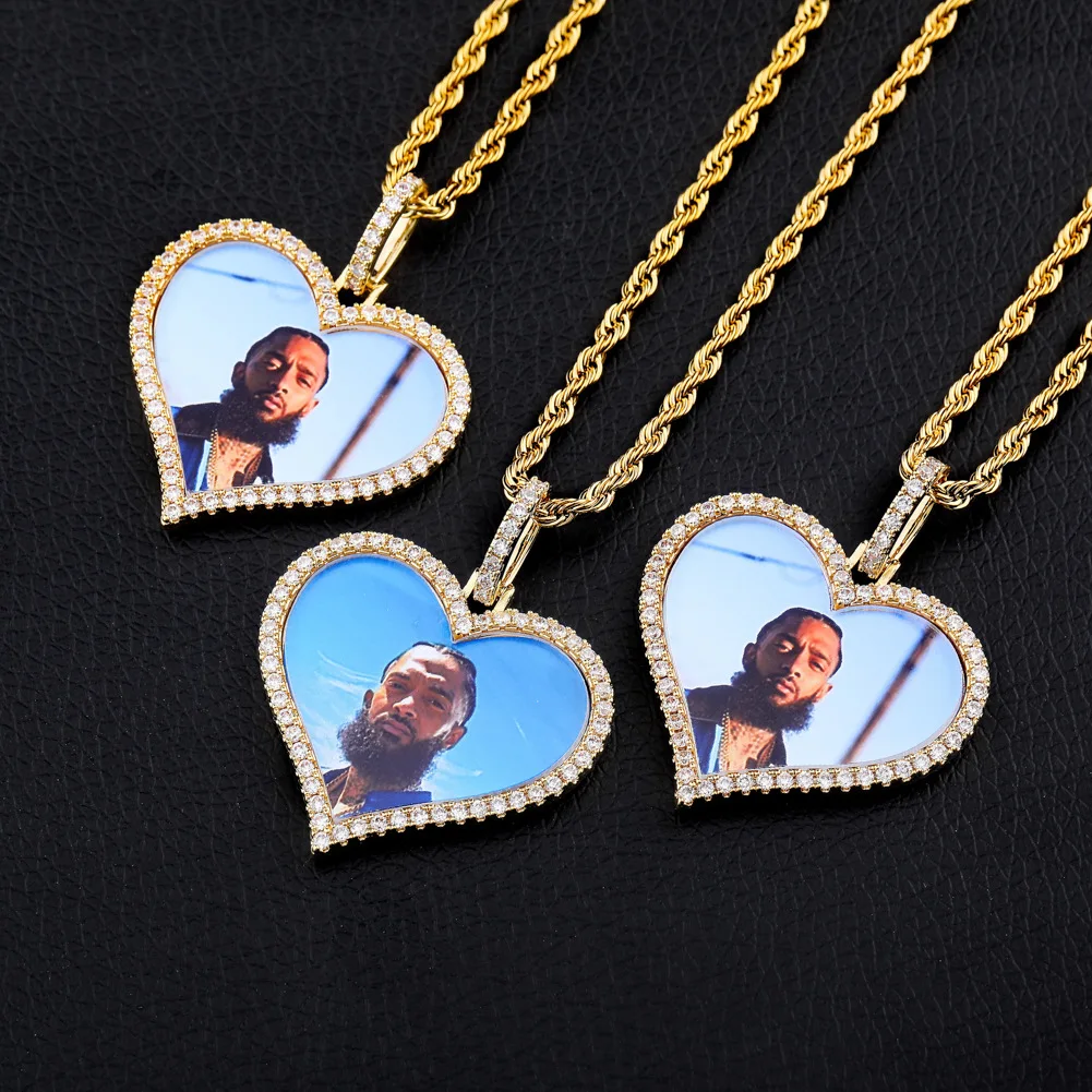 Custom Hip-hop Jewelry Sparkle Souvenir Necklace Personalized Photo Custom Heart Pendant Valentine's Day Photo Necklace Custom