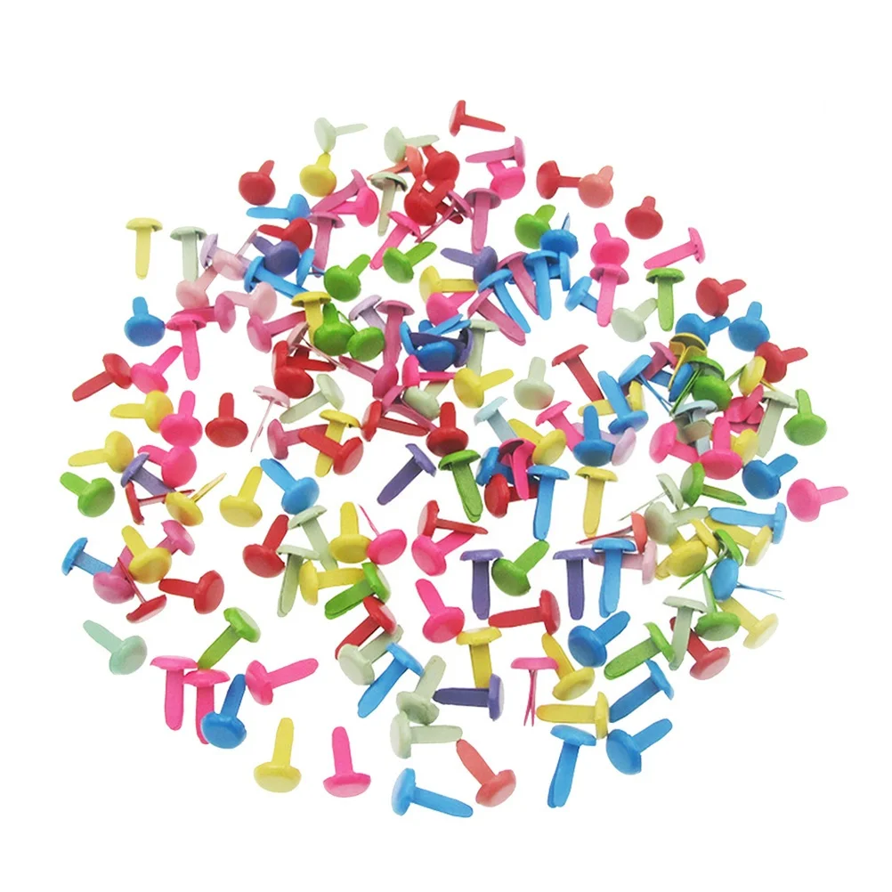 

100Pcs Colorful Mini Two-Legged Brads Split Design for Paper Craft DIY Scrapbooking Children Handmade Materials Round Spray