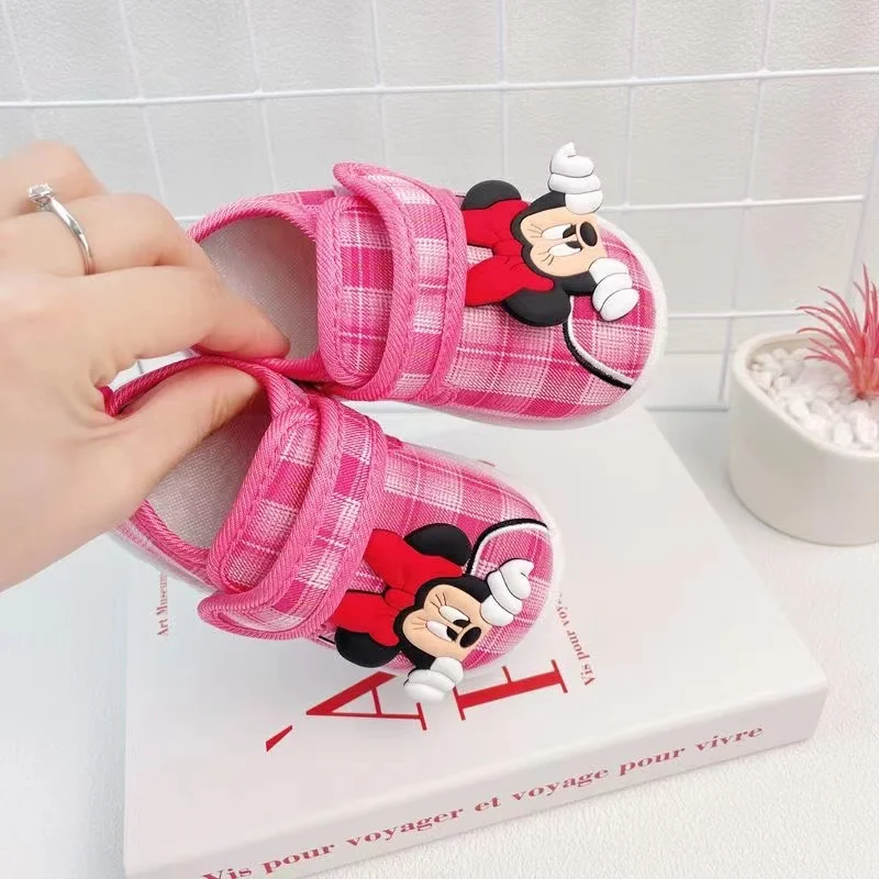 Zapatos de Mickey y Minnie Mouse para niños y niñas, zapatillas de lona para primeros pasos, informales, Color caramelo