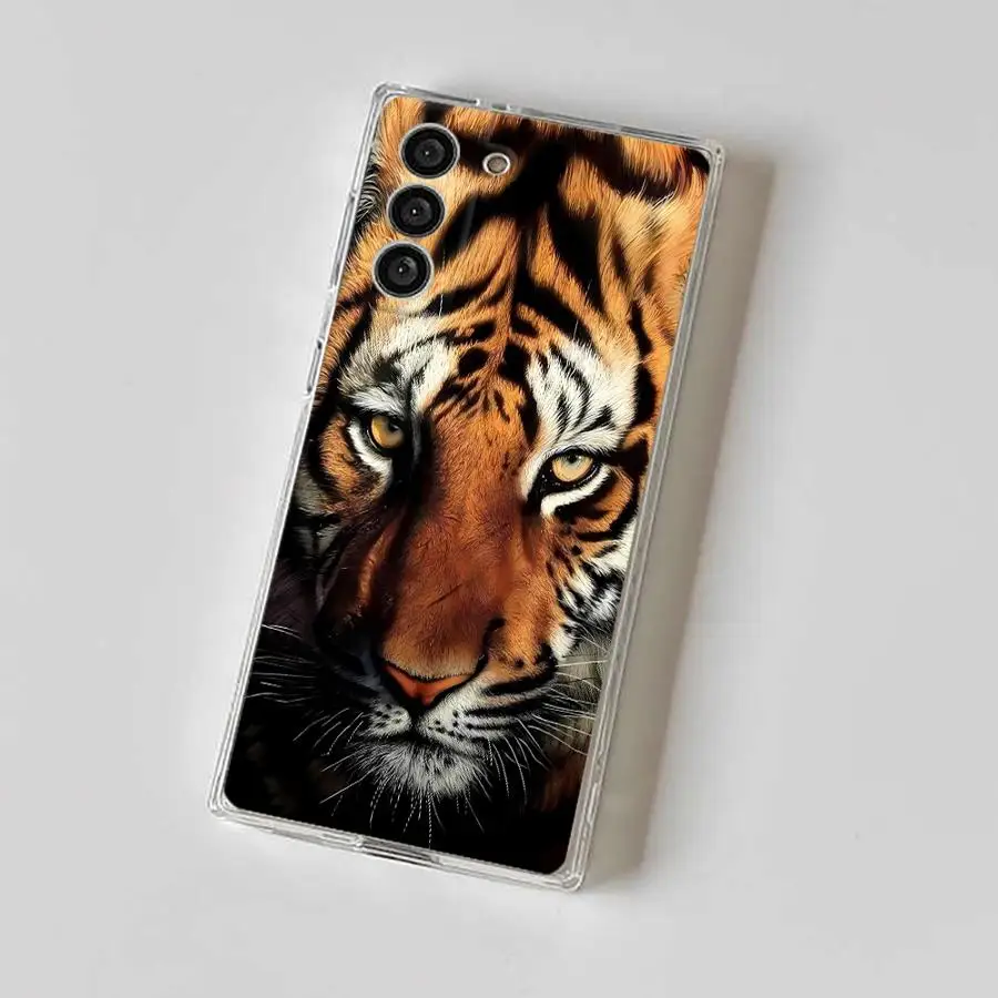 サムスン Galaxy S24 FE S20 S10 Plus S21 Note 10 20 Ultra S23 S25 Ultra S22用 タイガーライオンケース クリアカバー