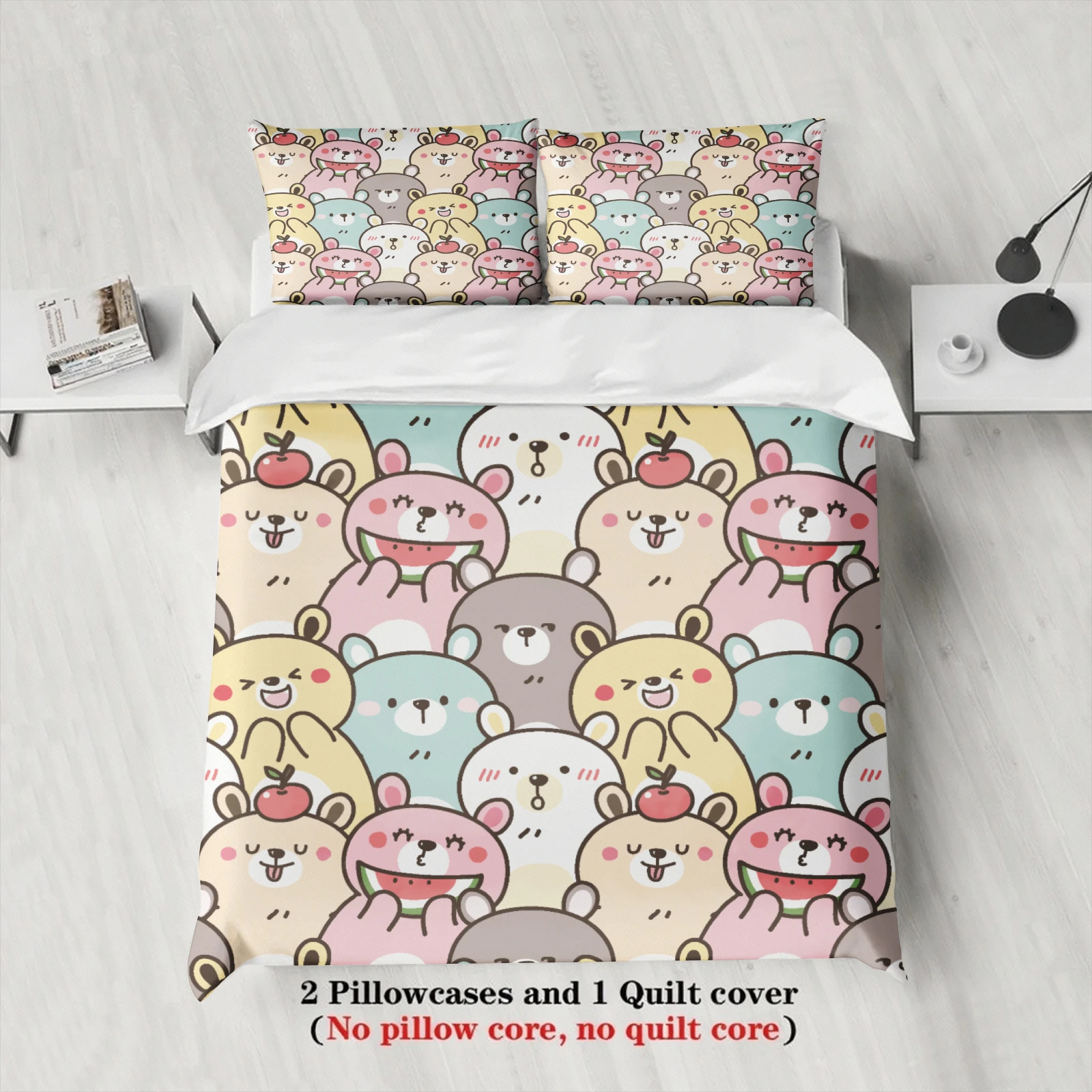 3pcs Cat Pattern Bedding Sets 3D Printed Cute Cartoon Cat Dormitory Twin Size For Students Duvet Cover Sets With 2Pillowcases