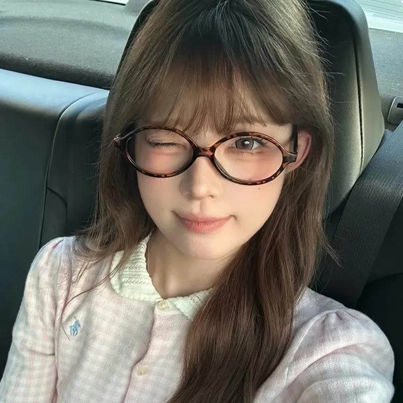 خمر Y2K ليوبارد إطار بيضاوي نظارات أسود أبيض الحلو القراءة الكمبيوتر مكافحة الضوء الأزرق النظارات نظارات حديثة الطراز الفتيات الهدايا