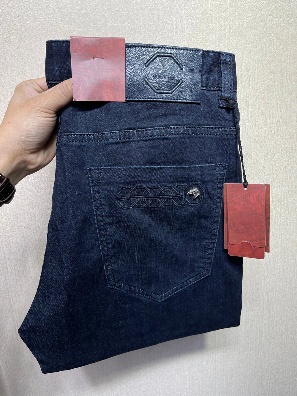 

OECHSLI Jeans Thin Cotton Men 2026 Spring Summer new straight zipper embroidery comfortable mid-rise Big size 31-42 long Pants