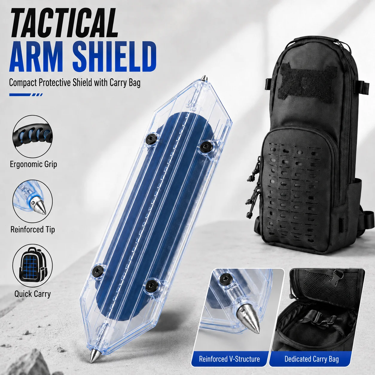 Portable Tactical Retractable Arm Shield Quick Reaction Impact Resistant Rescue Breaching Protective Shield for Outdoor Training
